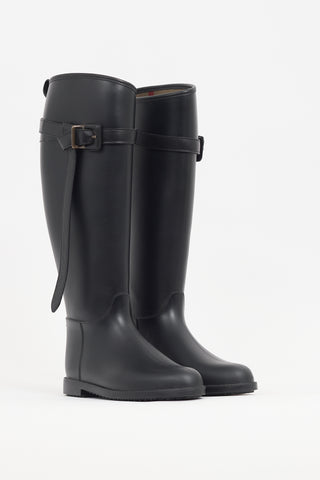 Burberry Black Rubber Belt Rain Boot