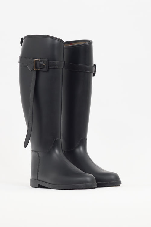 Burberry Black Rubber Belt Rain Boot