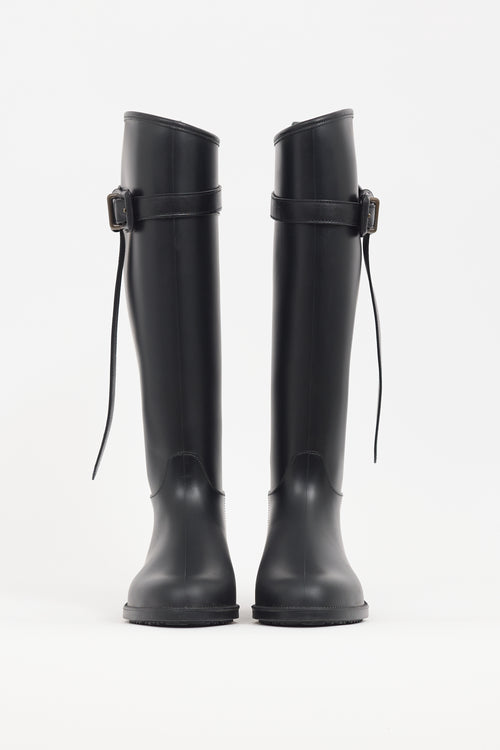 Burberry Black Rubber Belt Rain Boot