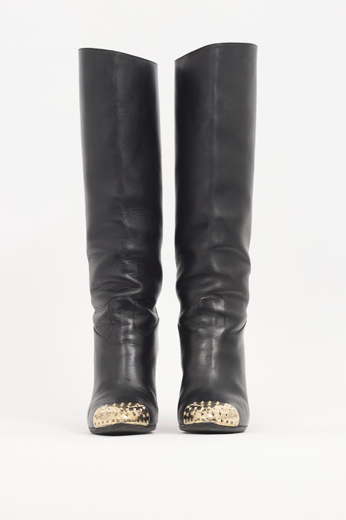 Valentino Black Leather Rockstud Boot