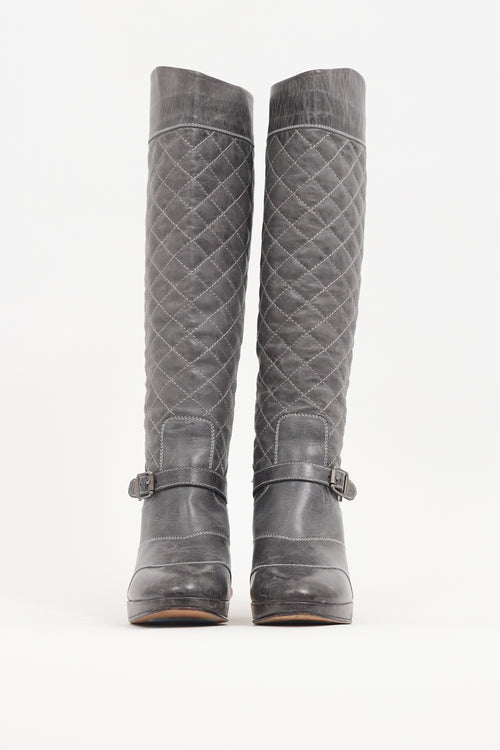 Belstaff Grey Leather Quilted Boot