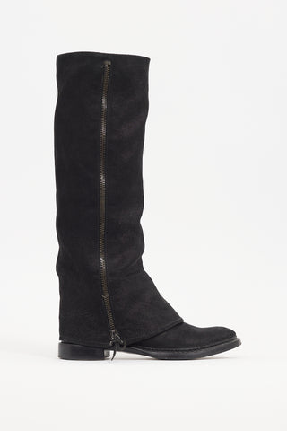 Miu Miu Black Leather Fold Over Boot