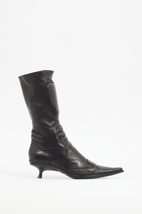 Miu Miu 1999 Grey Metallic Leather Moto Boot