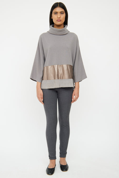 Fabiana Filippi Grey & Bronze Cashmere & Suede Top