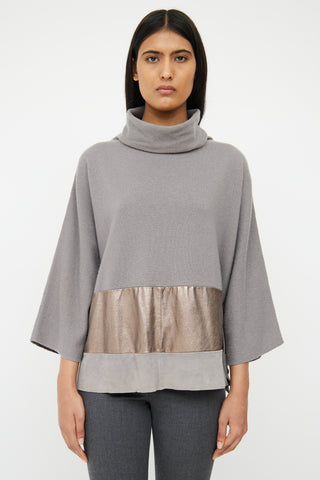 Fabiana Filippi Grey & Bronze Cashmere & Suede Top