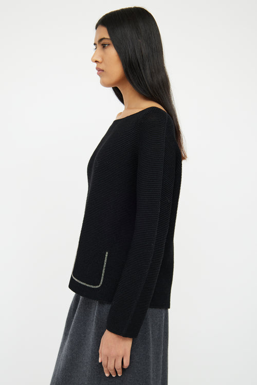 Fabiana Filippi Black Knit Beaded Pocket Sweater