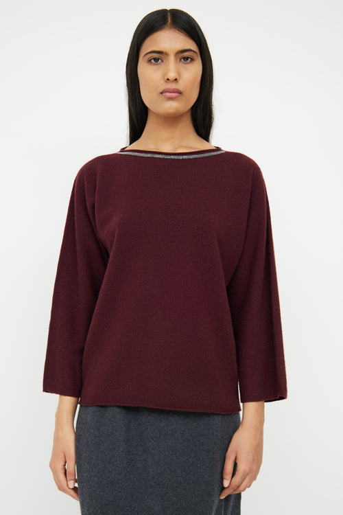 Fabiana Filippi Burgundy Wool & Silver Bead Detail Sweater