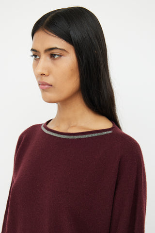 Fabiana Filippi Burgundy Wool & Silver Bead Detail Sweater