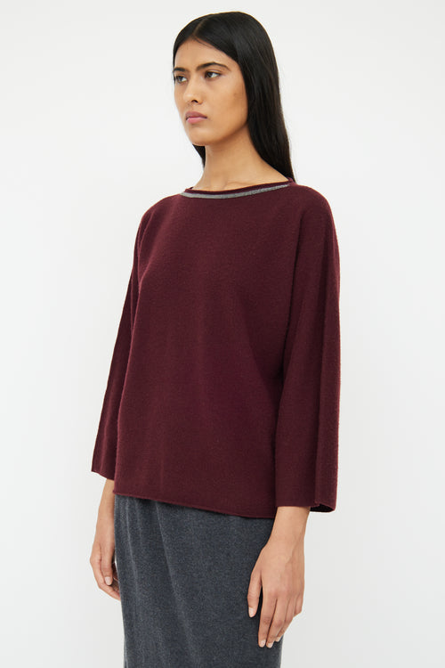 Fabiana Filippi Burgundy Wool & Silver Bead Detail Sweater