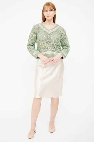 Fabiana Filippi Green Knit V Neck Long Sleeve Top