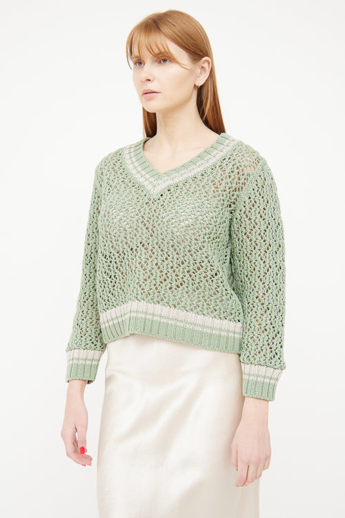 Fabiana Filippi Green Knit V Neck Long Sleeve Top