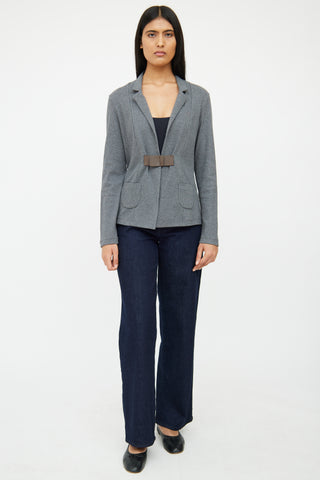 Fabiana Filippi Grey Rib Knit & Leather Buckle Blazer