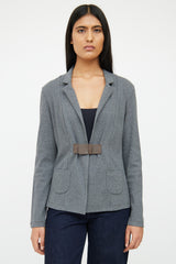 Fabiana Filippi Grey Rib Knit & Leather Buckle Blazer