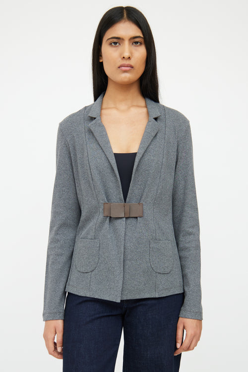 Fabiana Filippi Grey Rib Knit & Leather Buckle Blazer