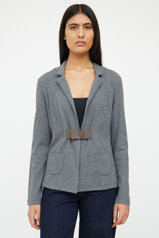 Fabiana Filippi Grey Rib Knit & Leather Buckle Blazer