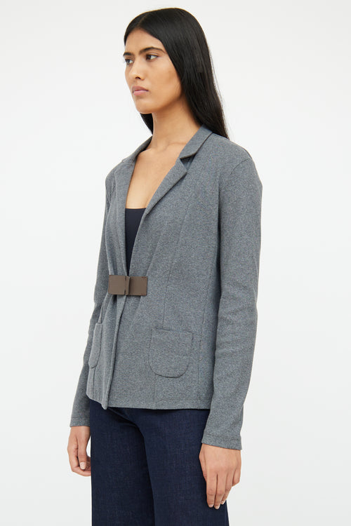 Fabiana Filippi Grey Rib Knit & Leather Buckle Blazer