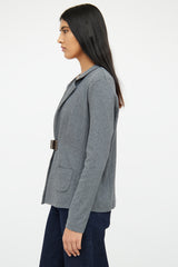 Fabiana Filippi Grey Rib Knit & Leather Buckle Blazer