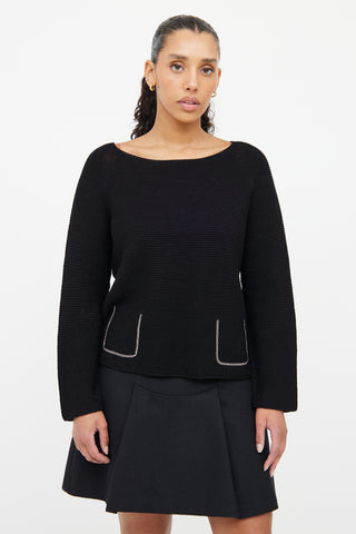 Fabiana Filippi Black Knit Crystal Pocket Sweater