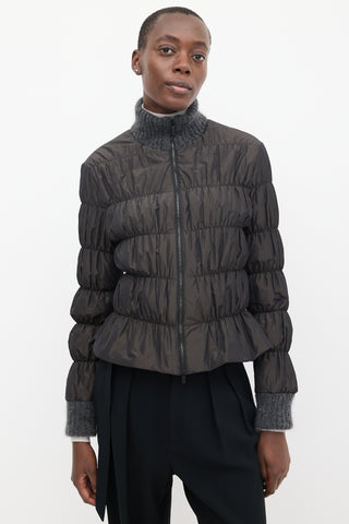 Fabiana Filippi Dark Grey Knit Collar Ruched Puffer Jacket