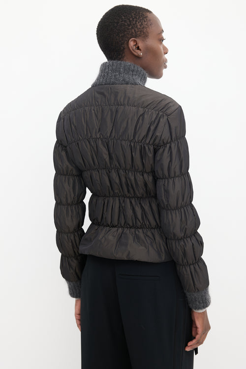 Fabiana Filippi Dark Grey Knit Collar Ruched Puffer Jacket