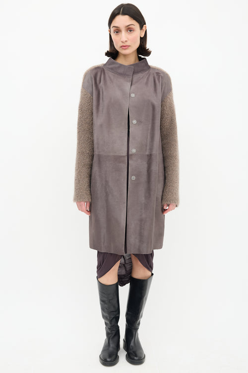 Fabiana Filippi Taupe Bouclé Knit & Hair Coat