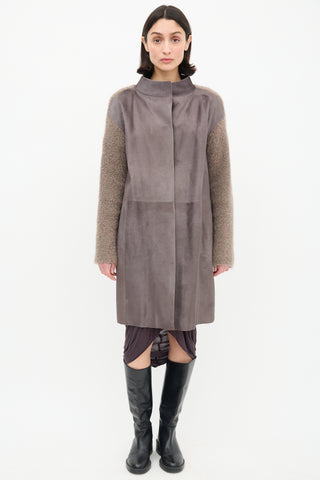 Fabiana Filippi Taupe Bouclé Knit & Hair Coat
