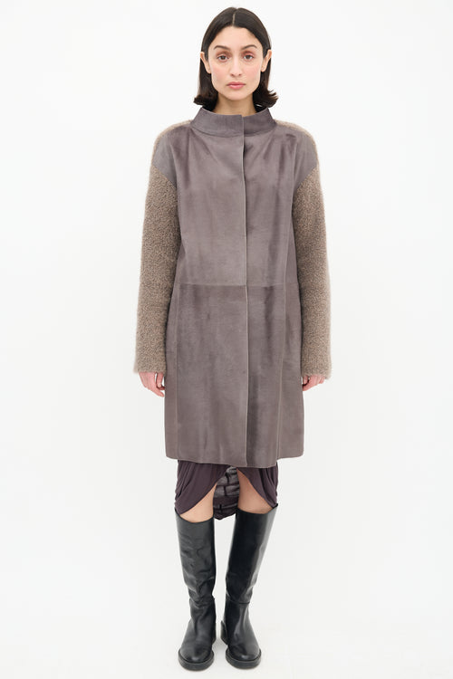 Fabiana Filippi Taupe Bouclé Knit & Hair Coat