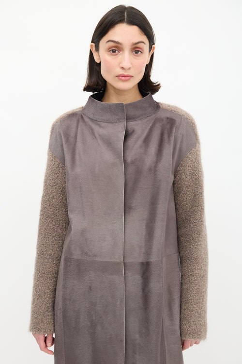 Fabiana Filippi Taupe Bouclé Knit & Hair Coat