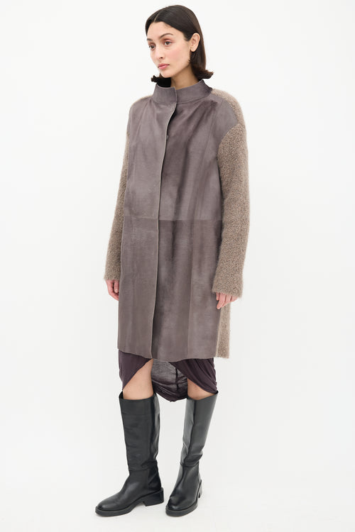 Fabiana Filippi Taupe Bouclé Knit & Hair Coat