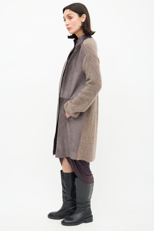 Fabiana Filippi Taupe Bouclé Knit & Hair Coat