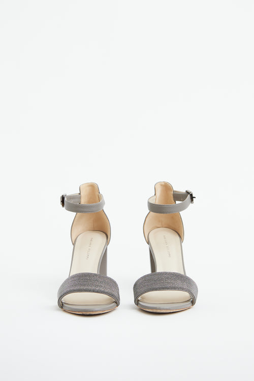 Fabiana Filippi Grey Suede & Silver Embellished Sandal