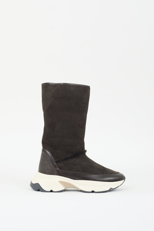 Fabiana Filippi Dark Grey Suede & Shearling Lined Sneaker