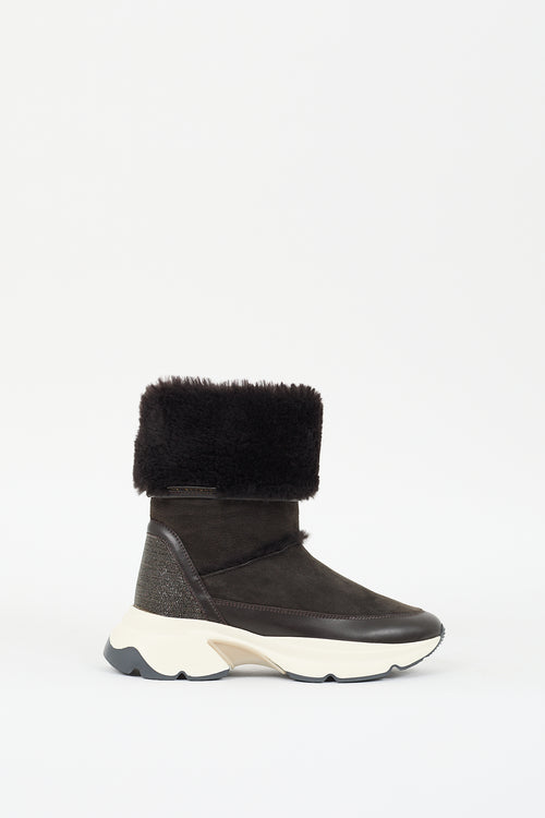 Fabiana Filippi Dark Grey Suede & Shearling Lined Sneaker