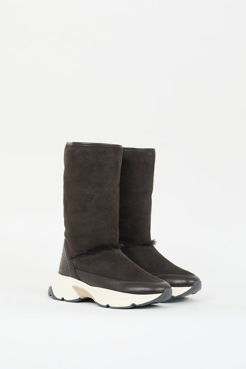 Fabiana Filippi Dark Grey Suede & Shearling Lined Sneaker