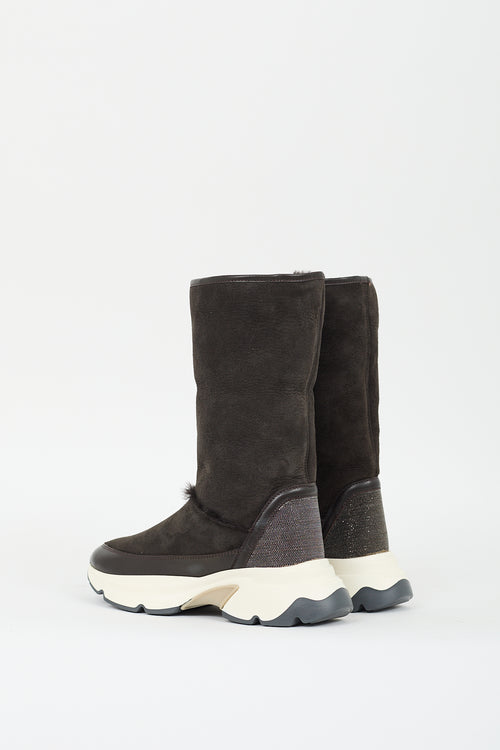 Fabiana Filippi Dark Grey Suede & Shearling Lined Sneaker