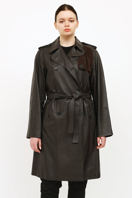 Façonnable Brown Leather Trench Coat