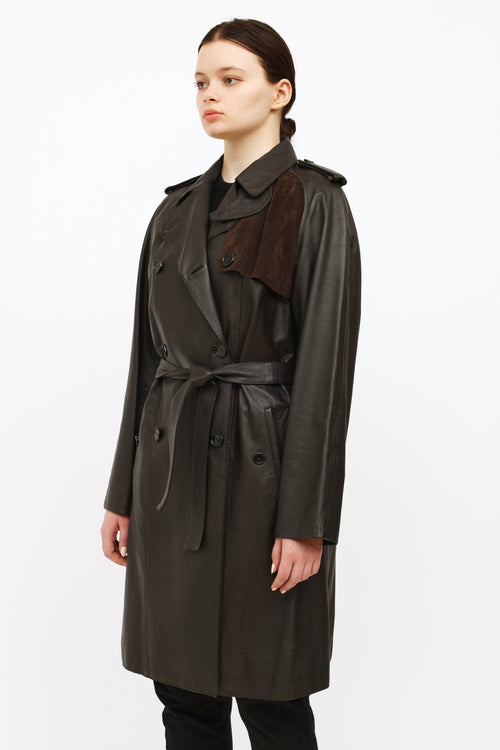 Façonnable Brown Leather Trench Coat