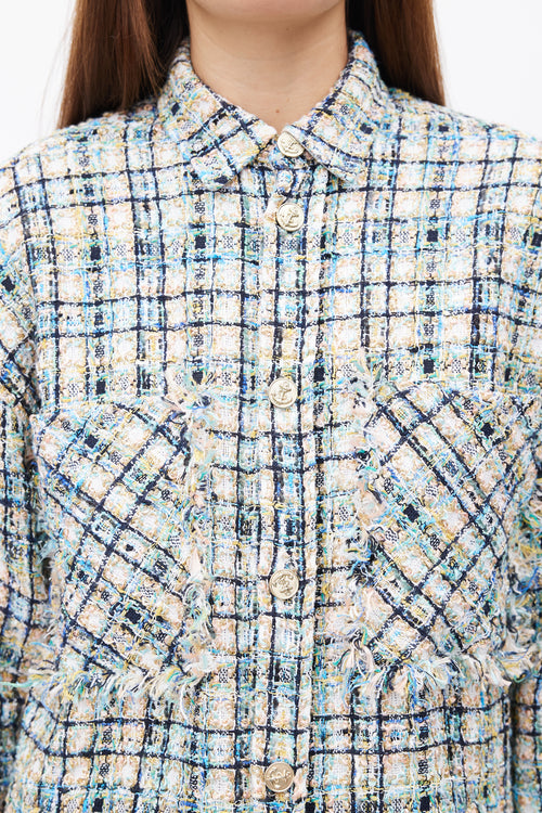 Faith Connexion Blue & Multi Tweed Shirt Jacket