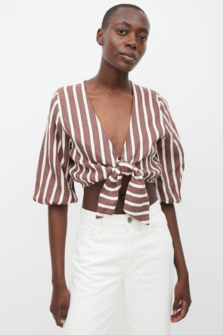 Faithfull the Brand Brown & Cream Linen Striped Cropped Top