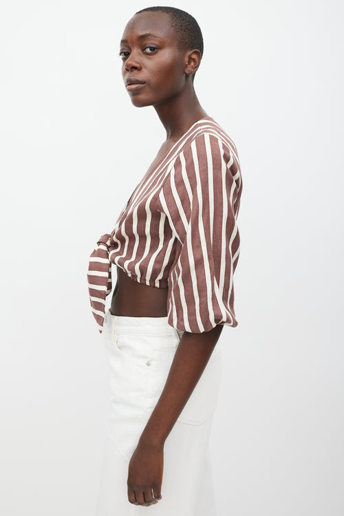 Faithfull the Brand Brown & Cream Linen Striped Cropped Top