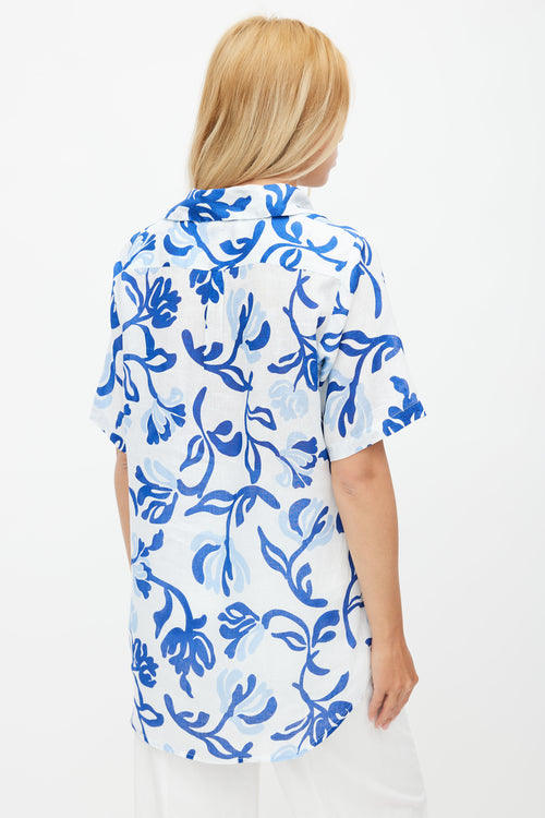 Faithfull The Brand White & Blue Floral Linen Shirt