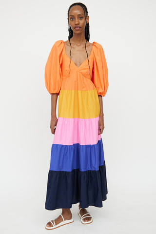 FARM x Anthropologie Orange & Multi Tiered Maxi Dress