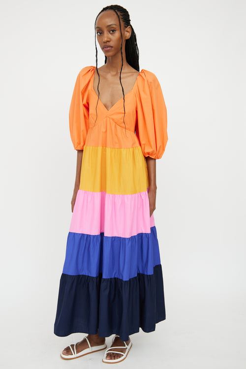 FARM x Anthropologie Orange & Multi Tiered Maxi Dress