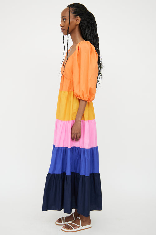 FARM x Anthropologie Orange & Multi Tiered Maxi Dress