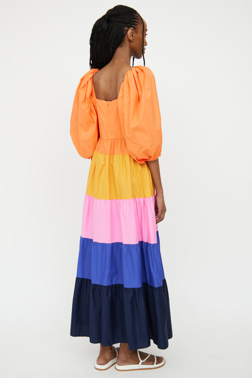 FARM x Anthropologie Orange & Multi Tiered Maxi Dress