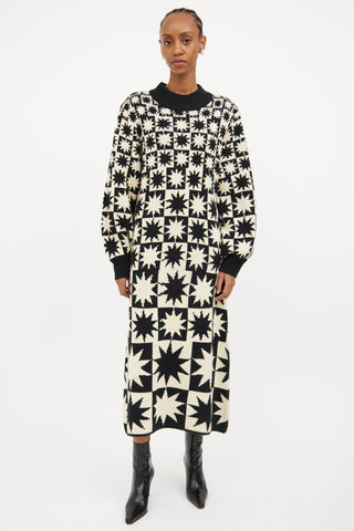 Farm Cream & Black Knit Star Print Dress