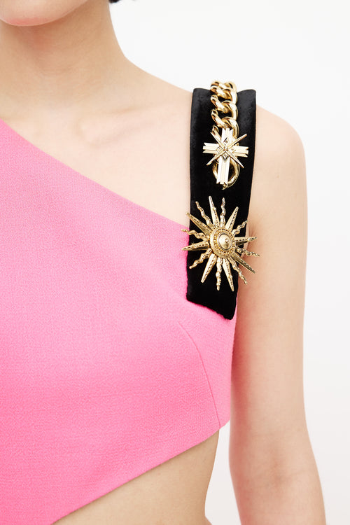 Fausto Puglisi FW 2015 Pink & Gold Embellished Cutout Dress