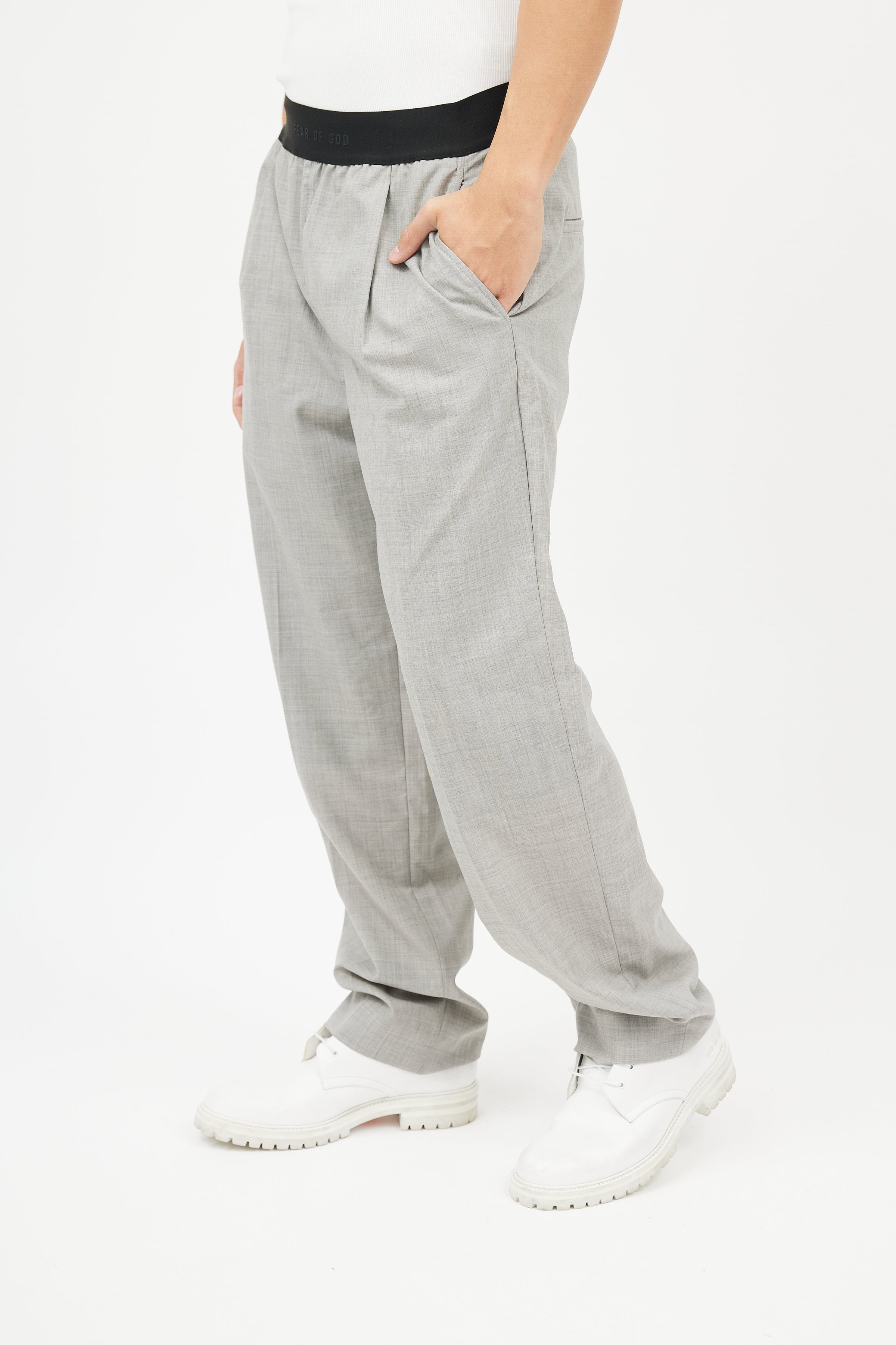 Fear of God // Grey Wool Logo Waistband Trousers – VSP Consignment
