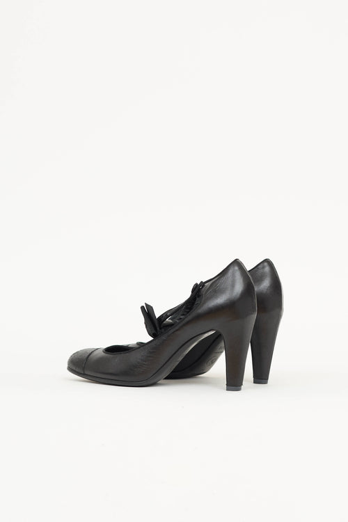 Chanel 2007 Leather CC Bow Mary Jane Pump