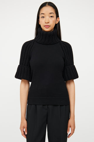 Black Wool Turtleneck Top